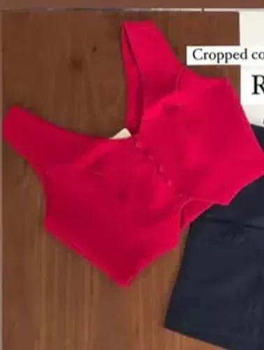 Colete Cropped vermelho linho zíper embutido 