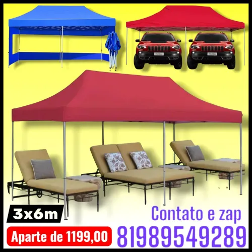 Tenda articulada sanfonada Reforçada 3x6m ferragem branca 