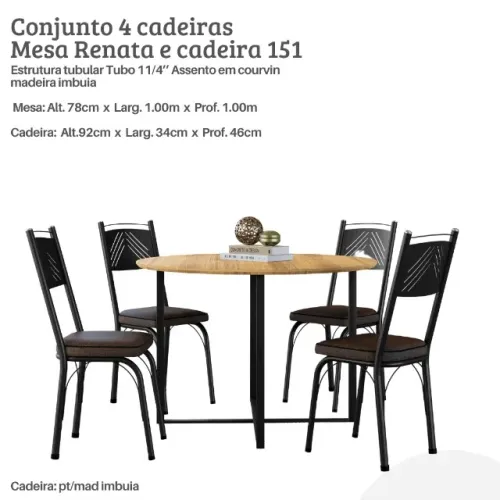 Mesa de Jantar redonda cm 4 cadeiras