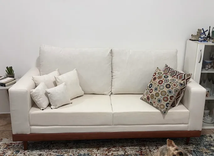 Sofá 3 lugares linho off white