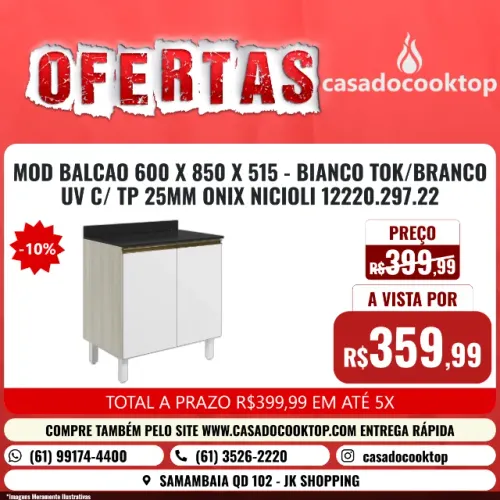 MOD BALCAO 600 X 850 X 515 - BIANCO TOK/BRANCO UV C/ TP 25MM ONIX NICIOLI 12220.297.22