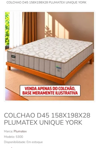 COLCHAO D45 158X198X28 PLUMATEX/UNIQUE YORK/NOVO FÁBRICA/ LER DESCRIÇÃO <br>Marca: Plumatex