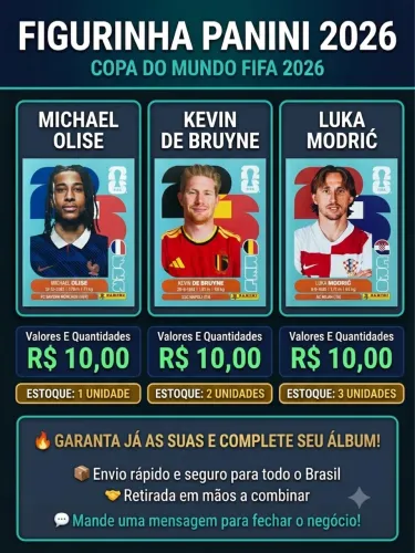 Figurinha panini Olise, De Bruyne e Modric copa do mundo de 2026