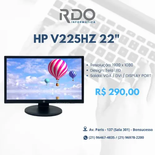 Monitor HP V225HZ 22? Full HD LED VGA DVI DP | Ideal Trabalho e Estudos!