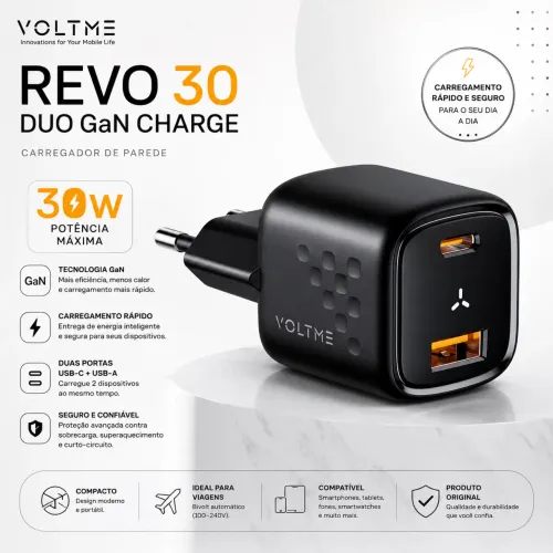 CARREGADOR VOLTME 30W GAN TURBO