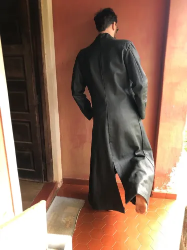 Sobretudo de couro masculino