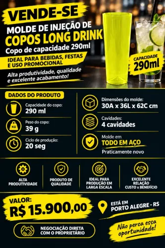 Molde para injeção de Copos Long Drink