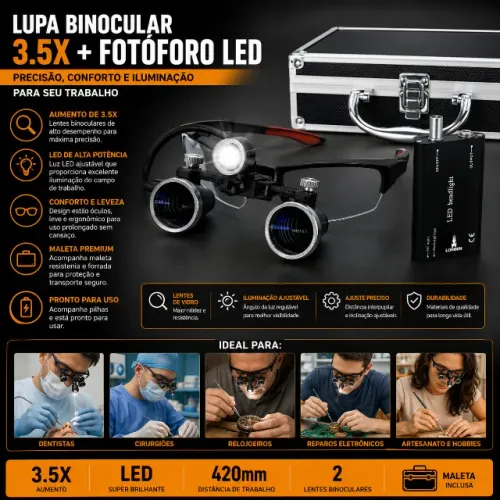 LUPA BINOCULAR 3.5X COM FOTOFORO LED ? 32% DE DESCONTO!