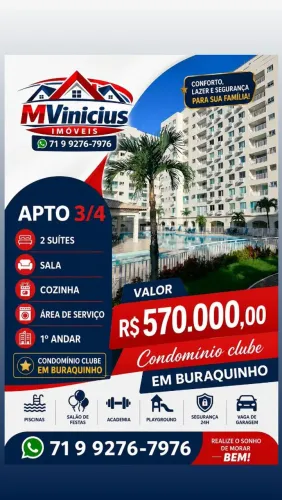 APARTAMENTO 3/4 COM 2 SUÍTES EM BURAQUINHO | CONDOMÍNIO CLUBE COMPLETO