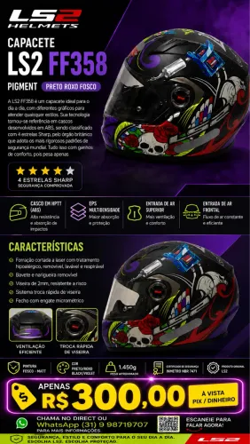 Capacete LS2 FF358 pigment preto roxo fosco