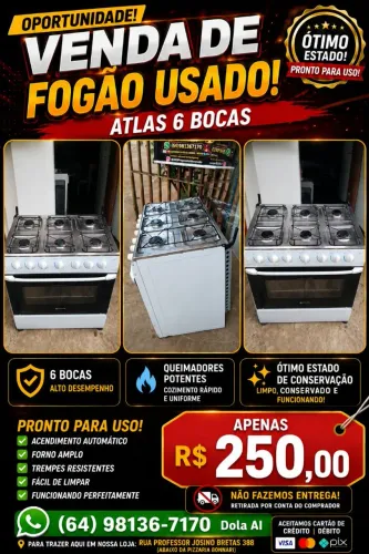 Fogão Atlas seis bocas funcionando perfeitamente