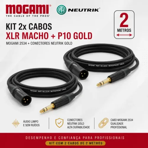 Kit De 2x Cabos Xlr E P10 Mogami + Neutrik Gold - 2 Metros