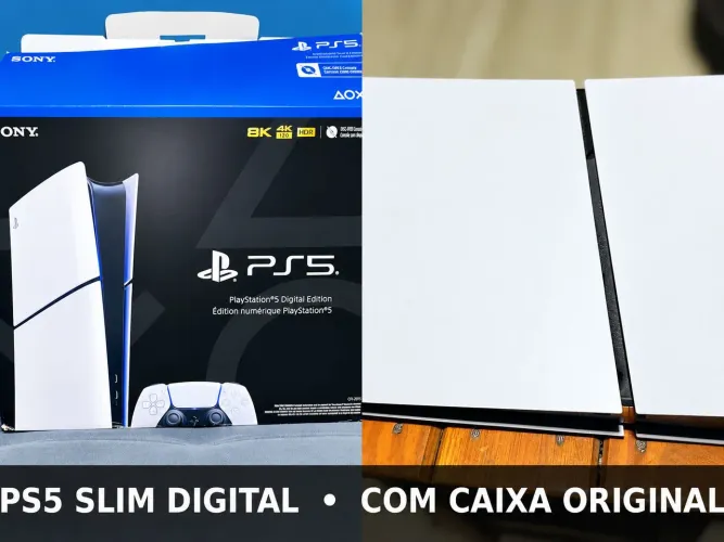 PS5 Slim Digital Semi-Novo + 2 Controles | Completo e Impecável