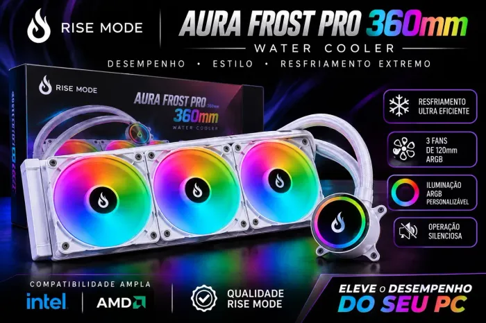 Water Cooler Rise Mode Aura Frost Pro 360mm Branco ARGB - NOVO E LACRADO