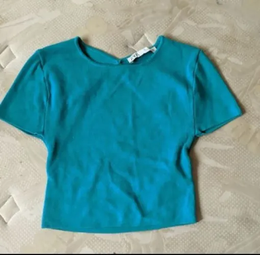top zara tricot canelado azul turquesa - costas abertas (raro!)