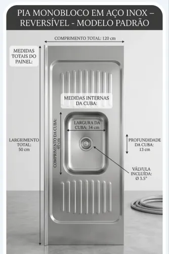Pia de Cozinha Monobloco em Aço Inox (Reversível) - Seminova/Usada ?