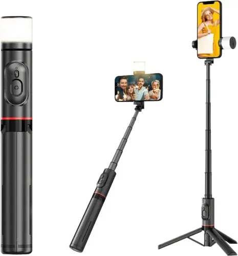 Bastão Pau de Selfie Tripé para Celular com iluminação Bluetooth Controle Remoto Portátil