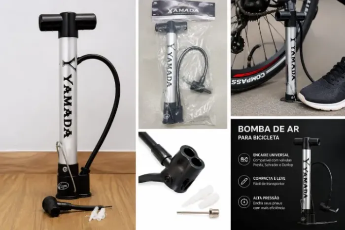 Bomba de Ar para Bicicleta Yamada 30cm em Alumínio Manual Portátil para Encher Pneu de Bik
