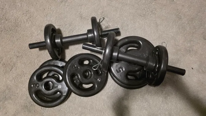 Kit halter anilha 30kg ferro emborrachada barra oca NOVA SE USO