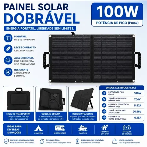 Painel Solar Placa Solar Dobrável Flexível 100 Watts 100W Hent 62.9-9684.5678