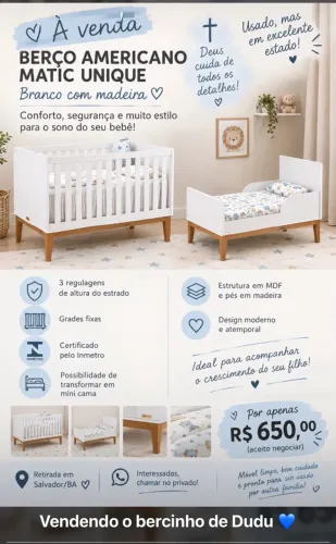 Berço americano, vira cama