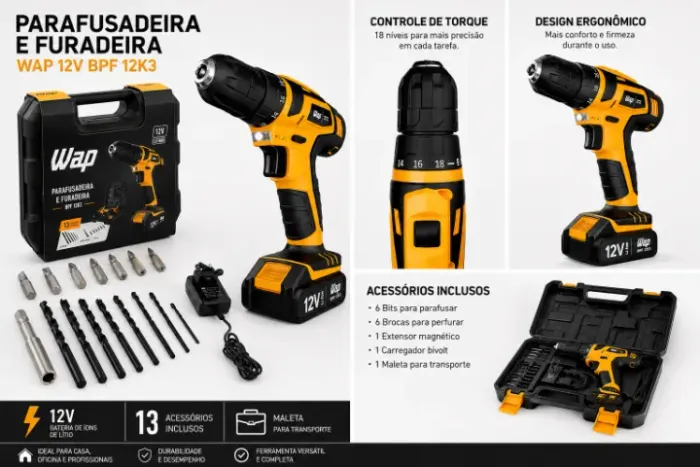 Vendo Parafusadeira Furadeira Sem Fio 12V WAP BPF 12K3 Kit Maleta