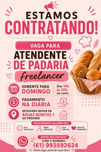 Vaga para atendente de padaria em águas bonitas 1