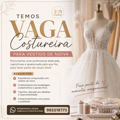 Costureira de noivas com experiência