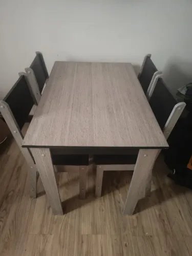 Conjunto Mesa de Jantar 108cm com 4 Cadeiras Multimóveis Cinza/Preto