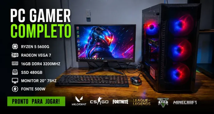 PC Gamer Completo Ryzen 5 5600G | 16GB RAM | SSD 480GB | Monitor 75Hz