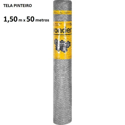 Tela metálica Pinteiro malha 1" 24 BWG x 1,5 mx 50 metros Vonder