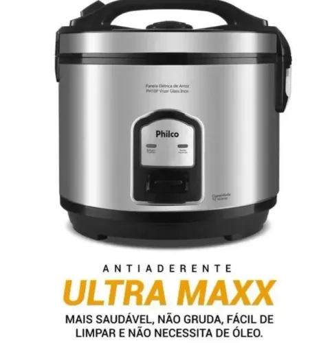 Panela de Arroz Elétrica Inox Philco Visor Glass 10 xícaras 700W - 110V