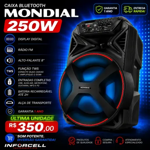Caixa Bluetooth Mondial 250w