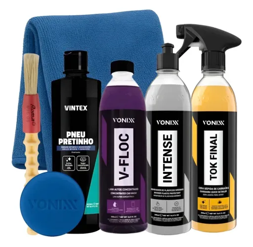 Kit Limpeza Automotiva Vonixx ? V-Floc + Tok Final + Intense + iPretinho Pneu