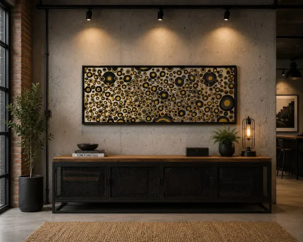 Quadro Abstrato 3 Versões da Verdade Medindo 40 cm x 1m e moldura flutuante