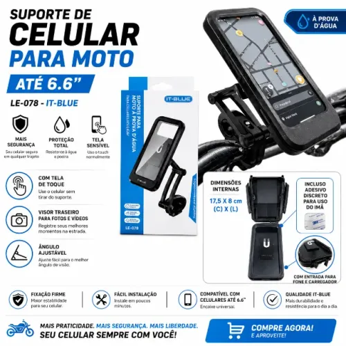 Suporte de Celular para Moto até 6.6'' LE-078 - It-Blue