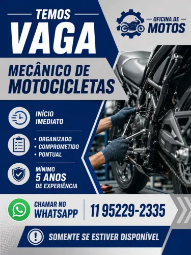 Mecânico de Motocicletas - Início Imediato - Zona Leste