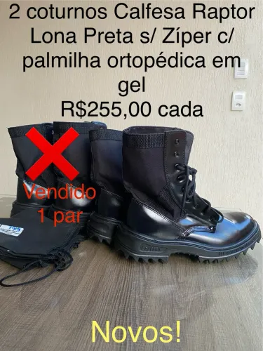 Coturno Calfesa Raptor lona preta sem zíper c/ palmilha ortopédica em gel. TAM 44. Novo