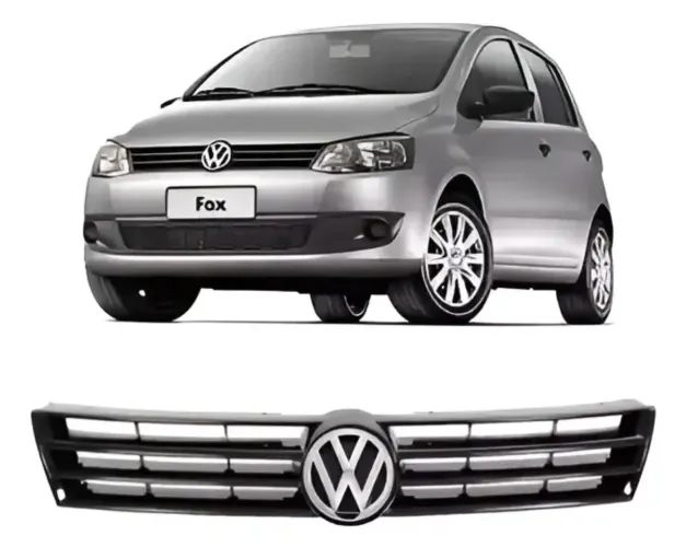 Grade Radiador + Emblema Preta Black Piano - Compatível com Volkswagen Fox 2013