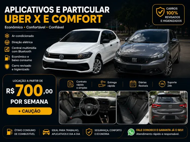 Locação de veículos para Uber x e comfort 