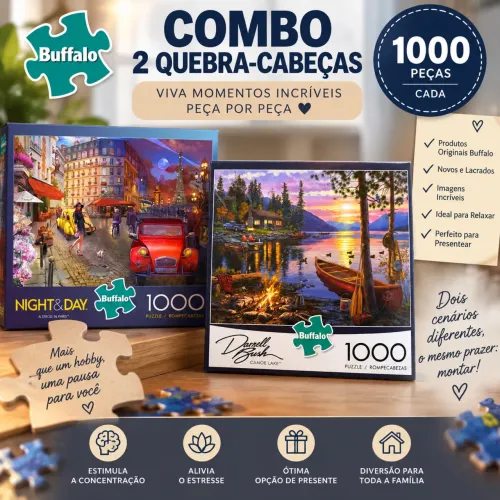 Combo 2 Quebra-Cabeças Buffalo 1000 Peças - Paris + Canoe Lake - Lacrados