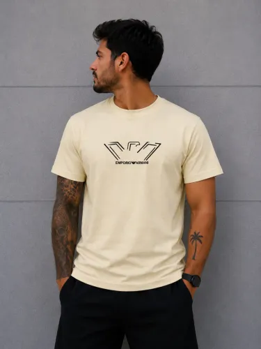 Camiseta Armani Bege Masculina - Malha Peruana Casual Premium 30:1