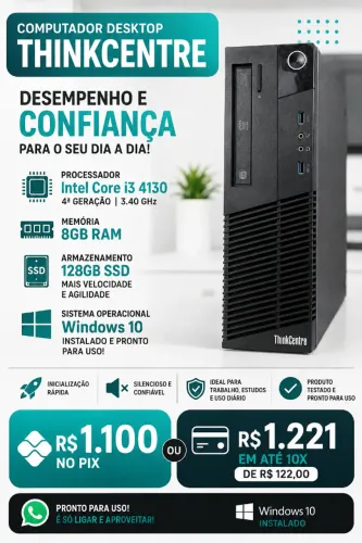PC LENOVO THINKCENTRE SLIM I3 4°geração 8GB Ram + 120GB SSD