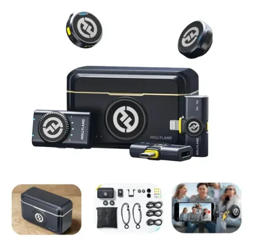 Microfone Lapela Duplo Hollyland Lark M2 Combo Usb C Câmera Preto
