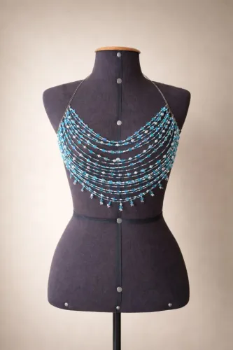 Top Cropped Body Chain de Miçangas Moda Festa Festival 