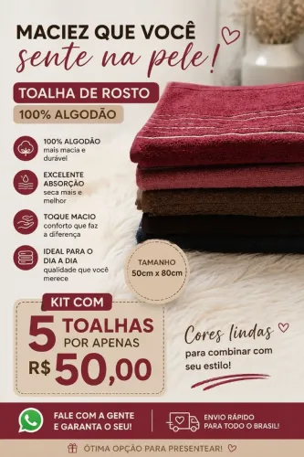 Kit 5 toalhas de rosto