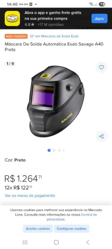 Máscara de solda automática esab savage A40 preta