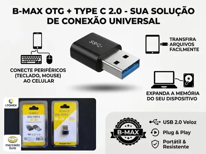Adaptador USB Para Tipo C Macho Fêmea OTG B-MAX BM-8647