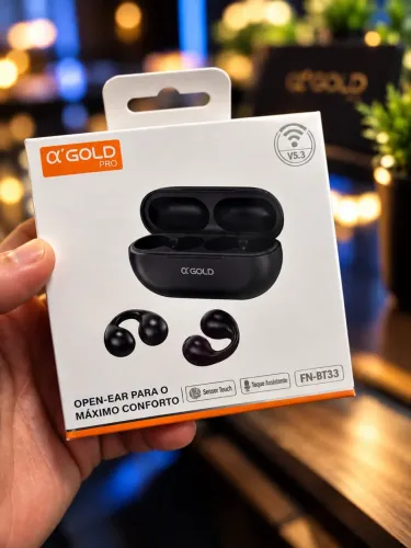 Fone de Ouvido Preto Bluetooth Condução Óssea FN-BT33