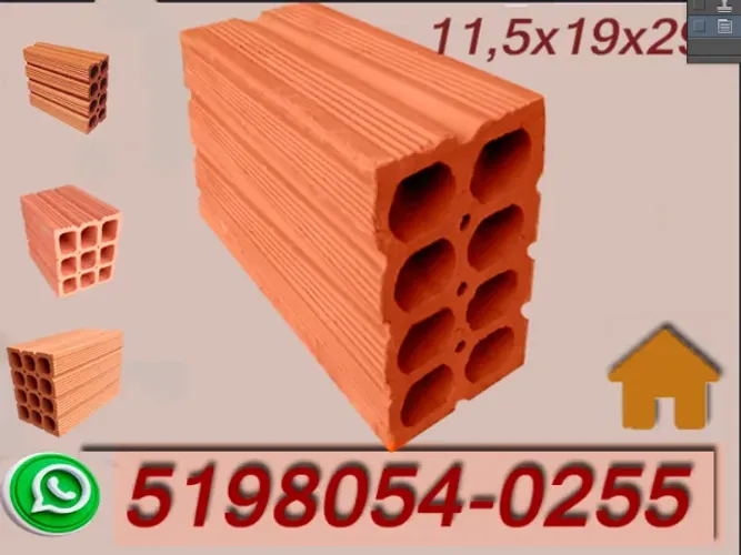 Tijolos 8 Furos 11,5x19x29 . Porto Alegre Região e Litoral